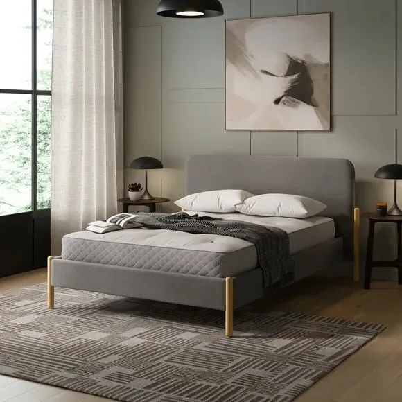 Upholstered Bed Frame with Slats - Grey, Velvet image