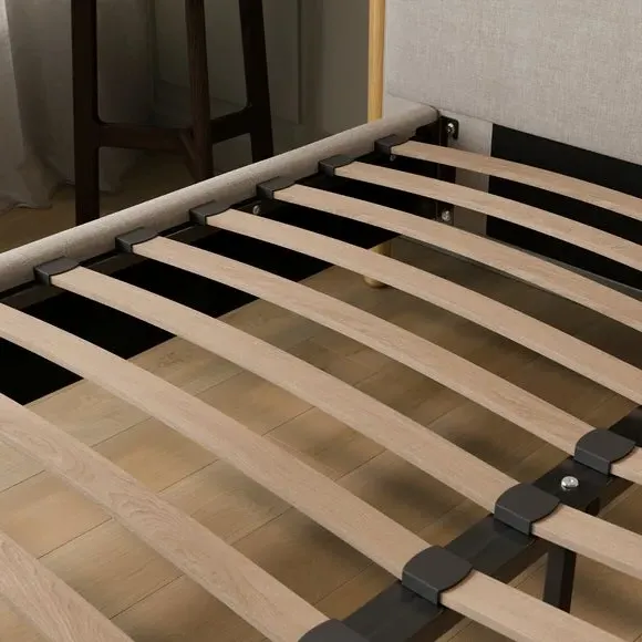 Upholstered Bed Frame with Slats - Natural, Velvet