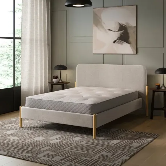 Upholstered Bed Frame with Slats - Natural, Velvet