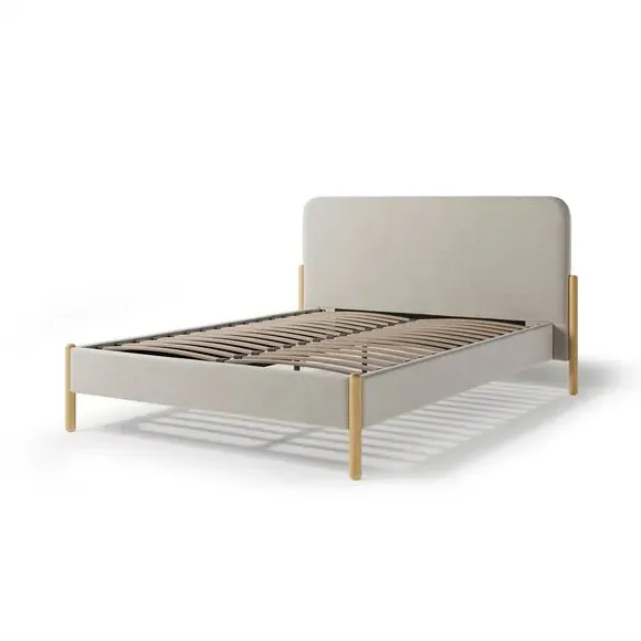 Upholstered Bed Frame with Slats - Natural, Velvet