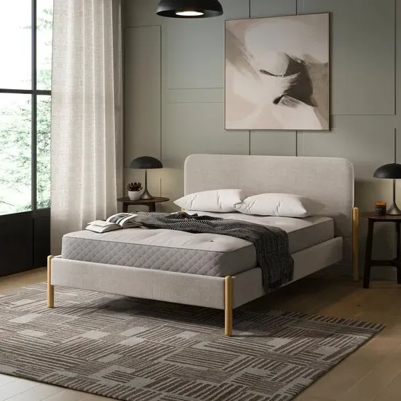 Upholstered Bed Frame with Slats - Natural, Velvet