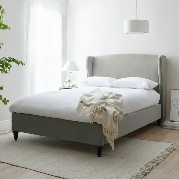 Upholstered Bed Frame with Wings - Grey, Velvet image