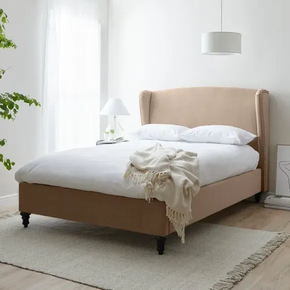 Upholstered Bed Frame with Wings - Taupe, Velvet