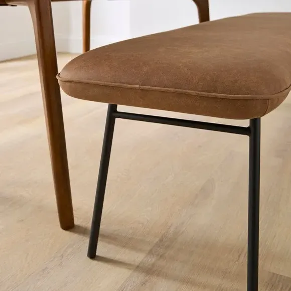 Upholstered Dining Bench - Brown, Faux Leather