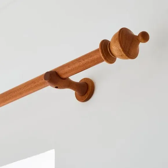 Urn Curtain Pole with Finial - Walnut, Wood