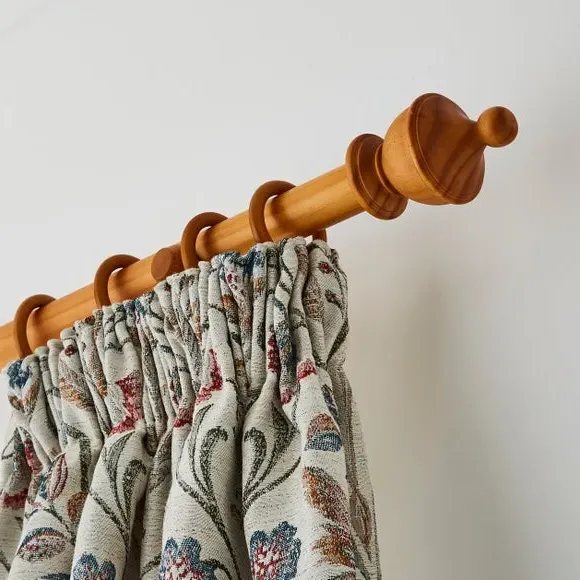 Urn Curtain Pole with Finial - Waxed Oak, Wood