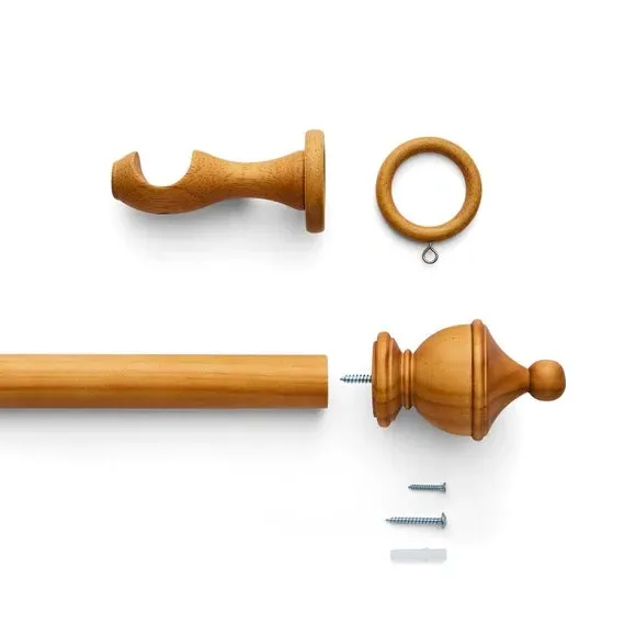 Urn Curtain Pole with Finial - Waxed Oak, Wood