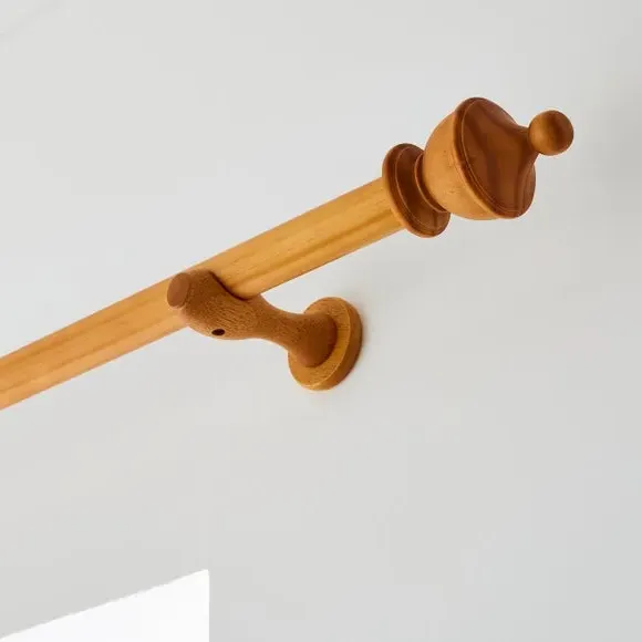Urn Curtain Pole with Finial - Waxed Oak, Wood