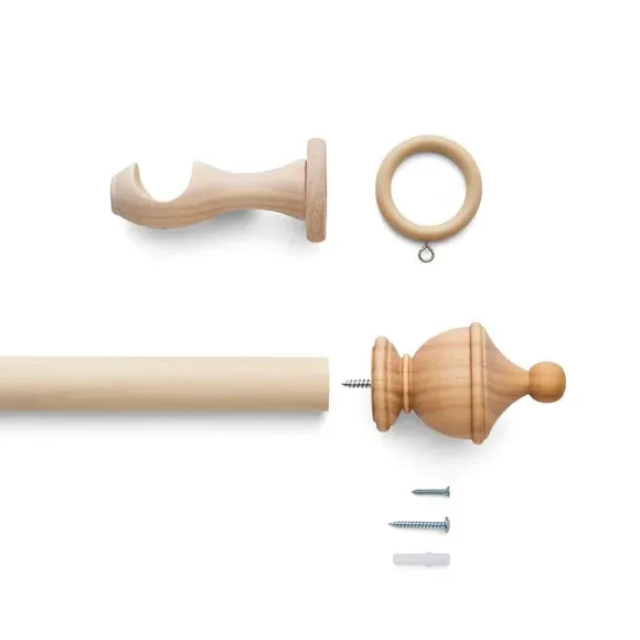Urn Curtain Pole with Finial - Whitewash, Wood