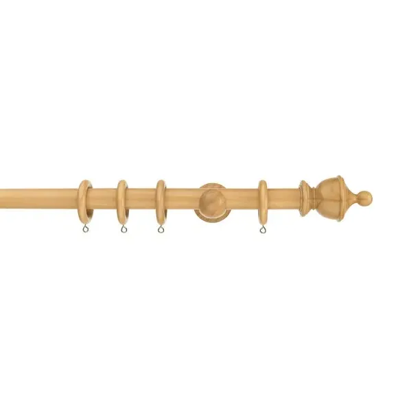 Urn Finial Curtain Pole with Rings - Oak, Wood image