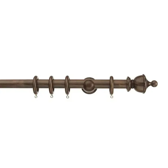 Urn Finial Curtain Pole with Rings - Walnut, Wood