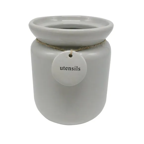 Utensil Canister with Hang Tag - Grey, Stoneware image