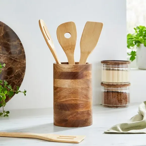 Utensil Holder - Brown, Acacia Wood image