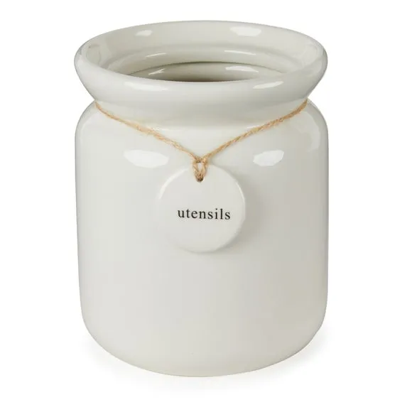Utensil Jar with Hang Tag - Natural, Stoneware image
