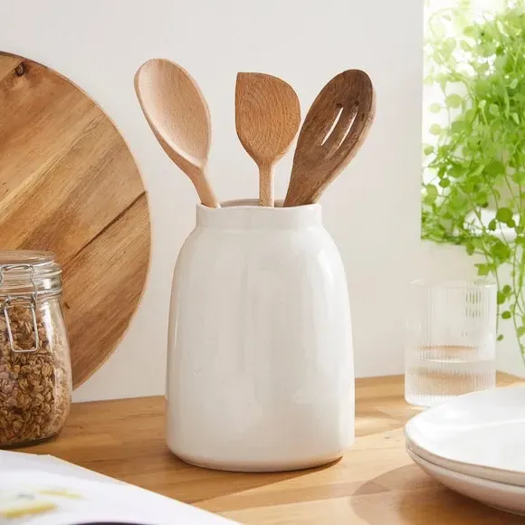 Utensil Pot with Organic Edges - White, Stoneware image