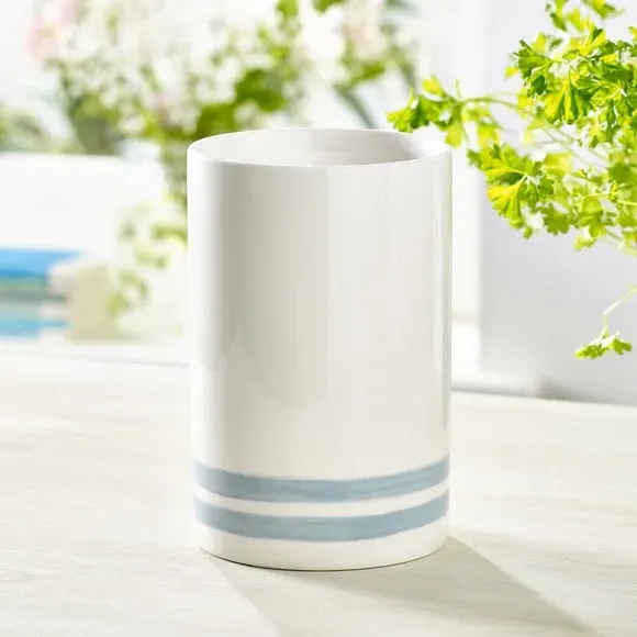 Utensil Pot with Stripe Design - Blue, Stoneware