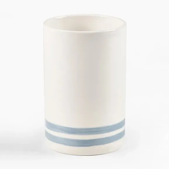 Utensil Pot with Stripe Design - Blue, Stoneware