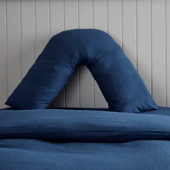 V-Shape Pillowcase - Navy, Brushed Cotton