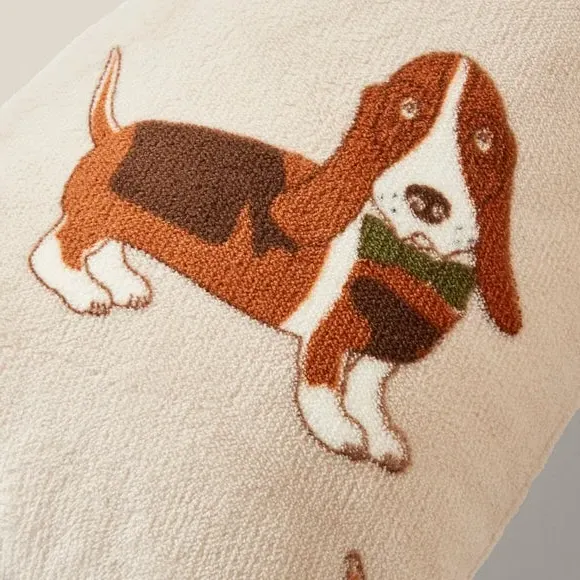 V-Shaped Pillow with Dog Print - Natural, Fleece