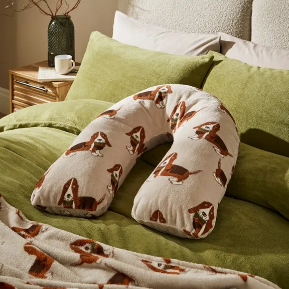 V-Shaped Pillow with Dog Print - Natural, Fleece image