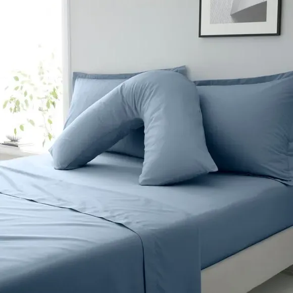 V-Shaped Pillowcase - Denim Blue, Cotton
