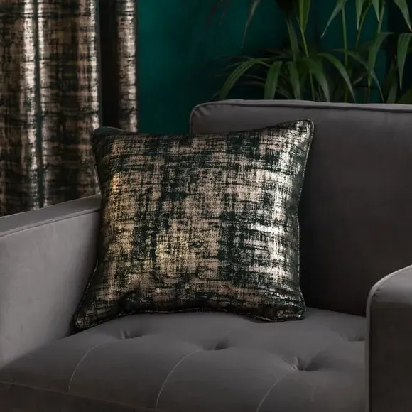 Velour Cushion with Metallic Print - Emerald