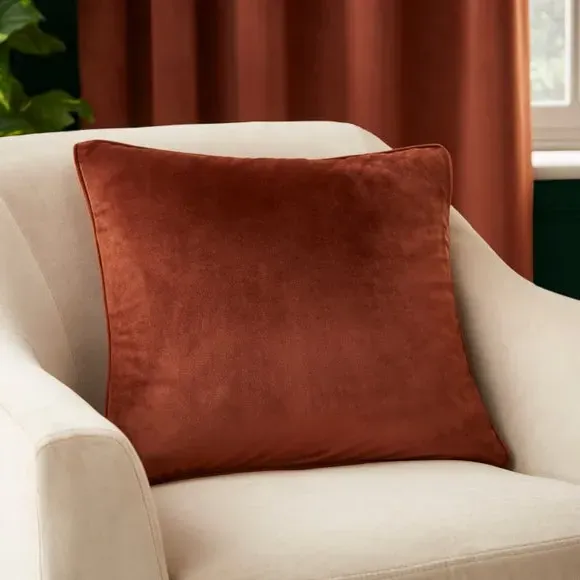 Velour Cushion with Zip - Chestnut, Recycled Fabric