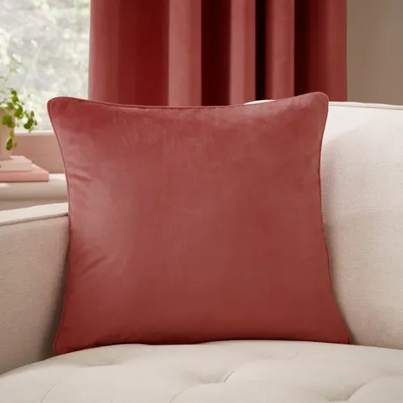 Velour Cushion with Zip - Warm Coral, Recycled Fabric