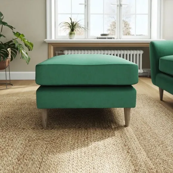 Velvet Footstool with Foam Seat - Bottle Green