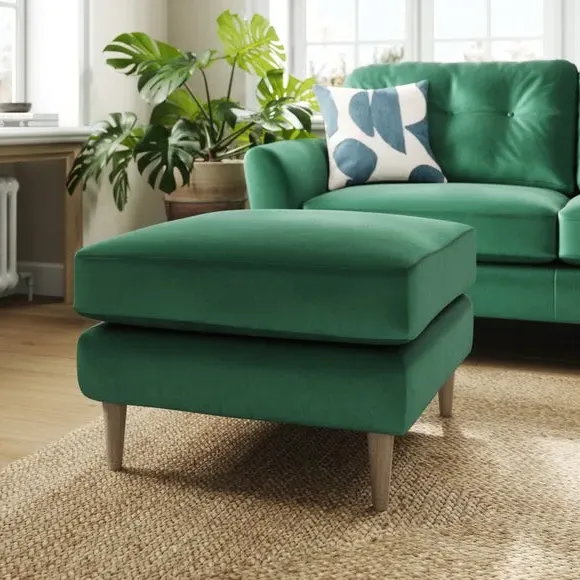 Velvet Footstool with Foam Seat - Bottle Green image