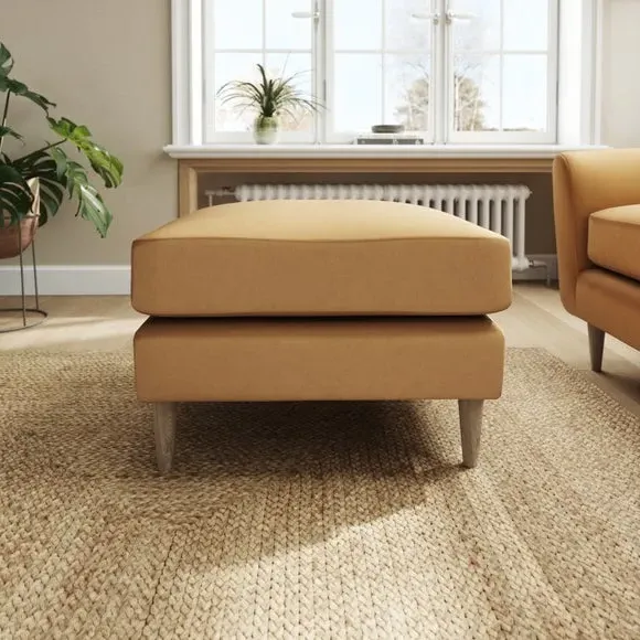 Velvet Footstool with Foam Seat - Caramel