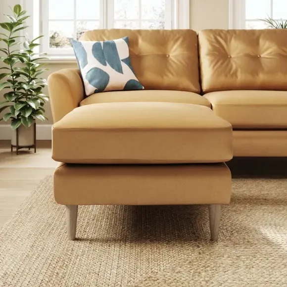 Velvet Footstool with Foam Seat - Caramel