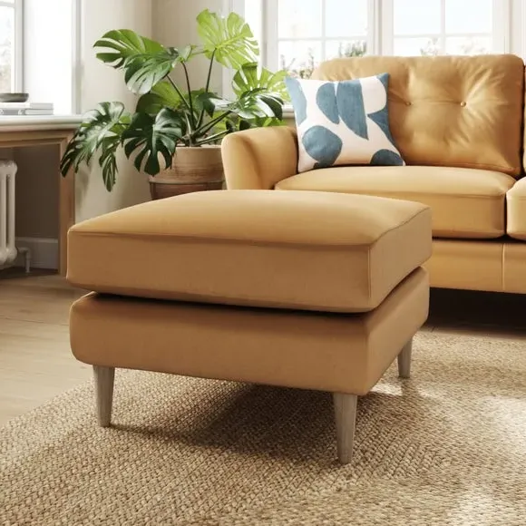 Velvet Footstool with Foam Seat - Caramel