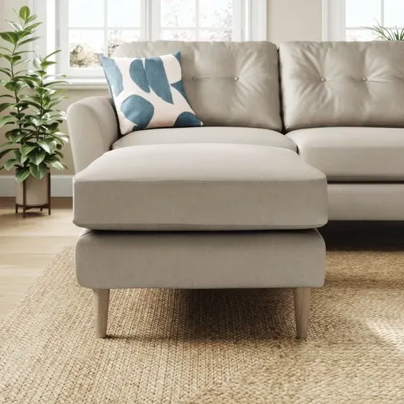 Velvet Footstool with Foam Seat - Grey