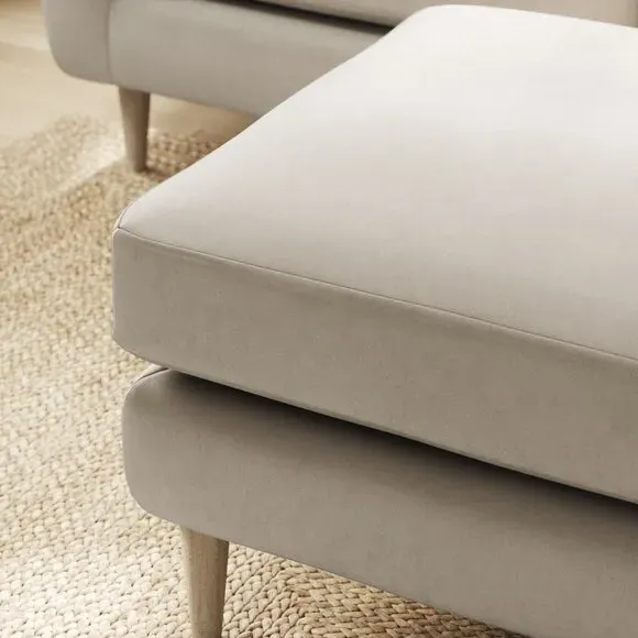 Velvet Footstool with Foam Seat - Grey