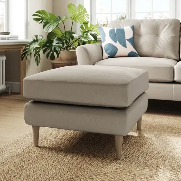 Velvet Footstool with Foam Seat - Grey