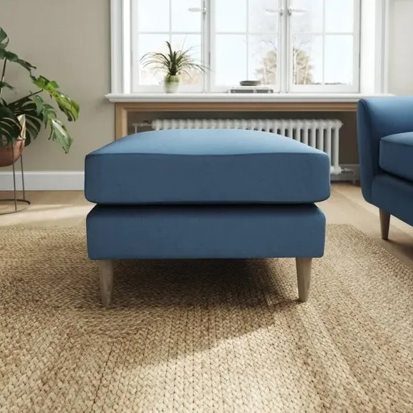 Velvet Footstool with Foam Seat - Navy
