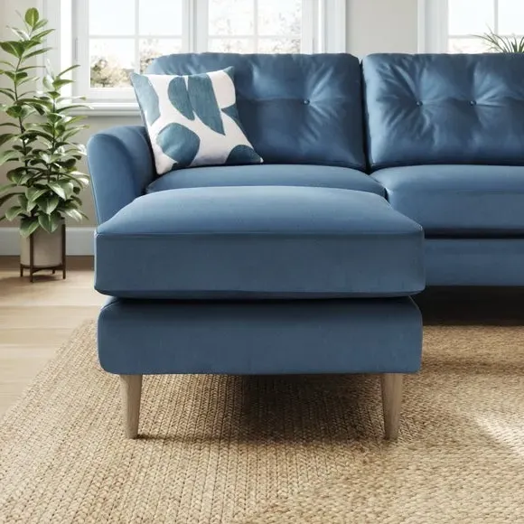 Velvet Footstool with Foam Seat - Navy