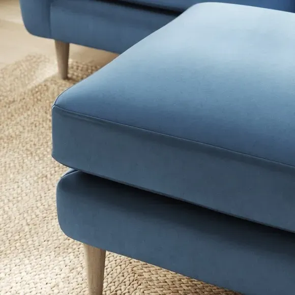 Velvet Footstool with Foam Seat - Navy