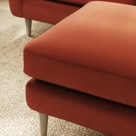 Velvet Footstool with Foam Seat - Orange Umber