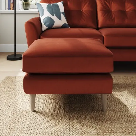 Velvet Footstool with Foam Seat - Orange Umber