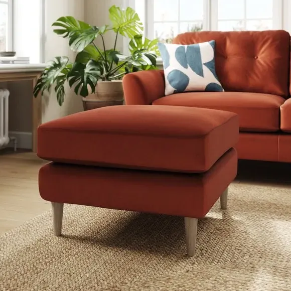 Velvet Footstool with Foam Seat - Orange Umber