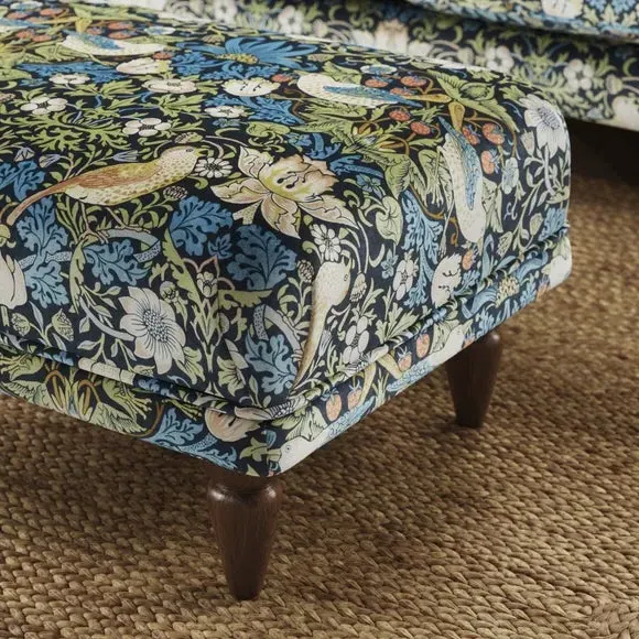 Velvet Footstool with Oak Legs - Midnight