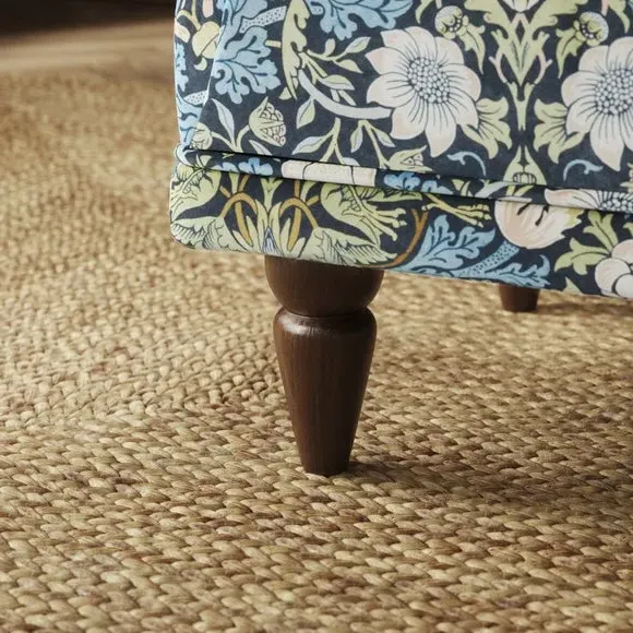 Velvet Footstool with Oak Legs - Midnight
