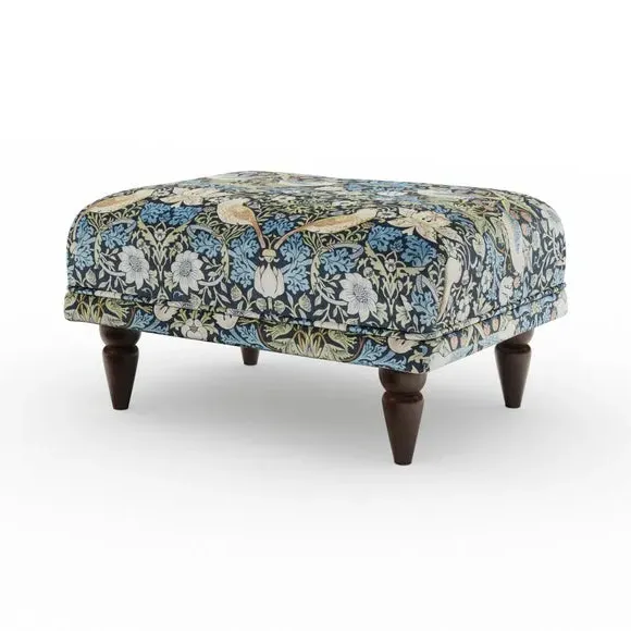 Velvet Footstool with Oak Legs - Midnight