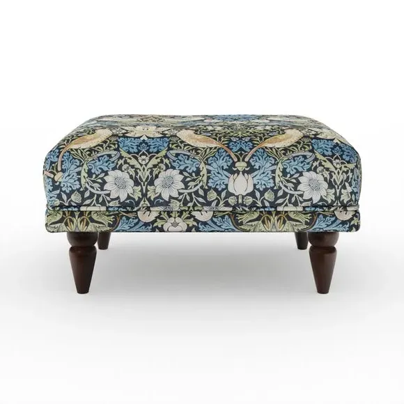 Velvet Footstool with Oak Legs - Midnight