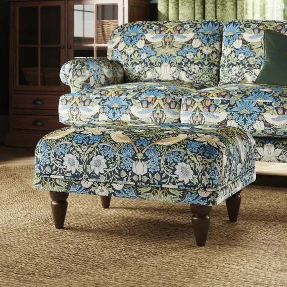 Velvet Footstool with Oak Legs - Midnight image