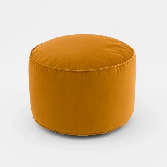 Velvet Pouffe with Piped Edges - Amber Gold, Velvet image