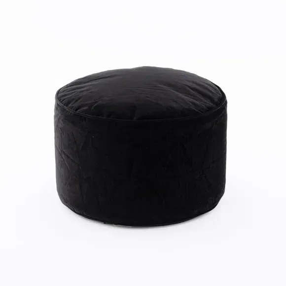 Velvet Pouffe with Piped Edges - Black, Velvet