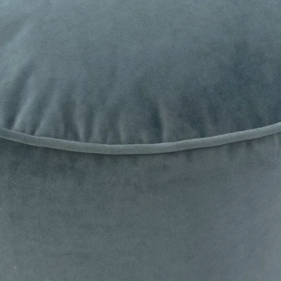 Velvet Pouffe with Piped Edges - Blue, Velvet